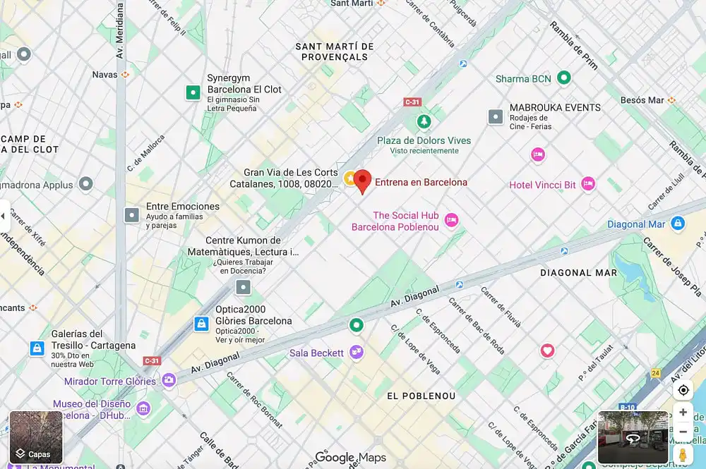 Mapa de ubicación del gimnasio Boxeo Barcelona en Poblenou